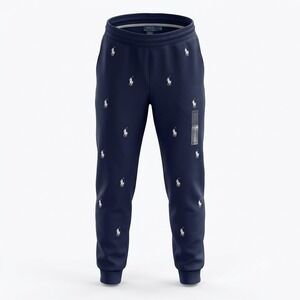 Polo Ralph Lauren Boys Navy All Over Pony Fleece Jogger Sweatpants Size L 14-16